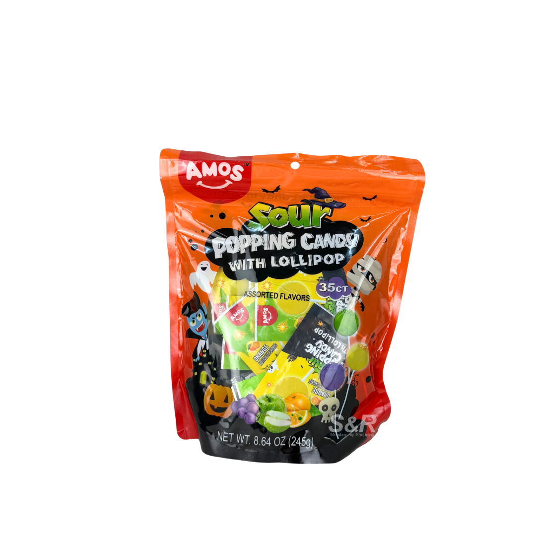 Amos Sour Popping Candy with Lollipop 245g Amos Sour Popping Candy with Lollipop 245g